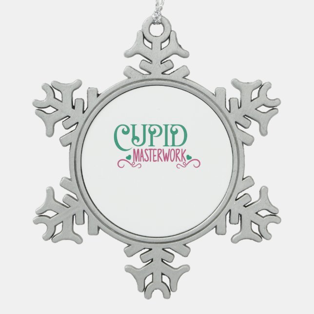 Couple Gift Cupid Masterwork Snowflake Pewter Christmas Ornament (Front)