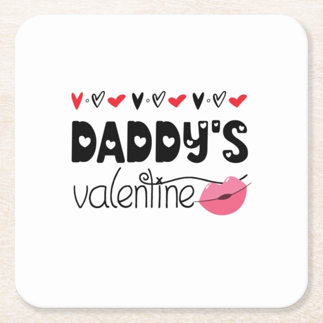 Couple Gift Daddy's Valentine Square Paper Coaster (Front)