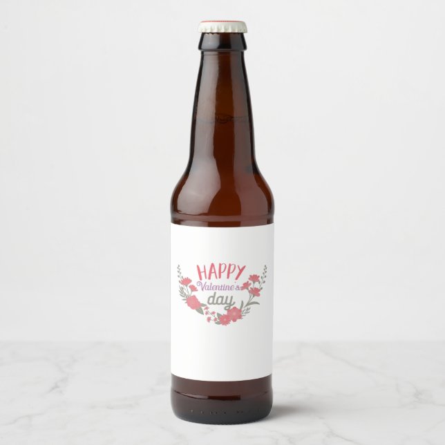Couple Gift Happy Valentine's Day Beer Bottle Label (Front)