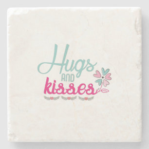 Couple Gift Hugs And Kisses Flower Stone Coaster