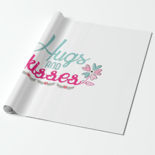 Couple Gift Hugs And Kisses Flower Wrapping Paper