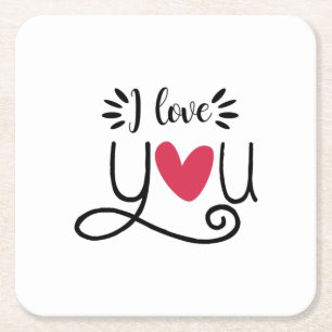 Couple Gift I Love You Square Paper Coaster