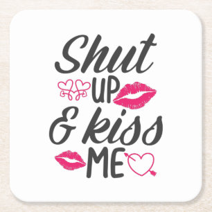 Couple Gift Kiss Me Square Paper Coaster
