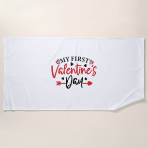 Couple Gift My First Valentine Day Beach Towel