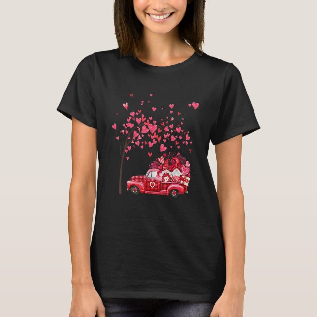 Couple Gnomes In Red Truck With Heart Valentine's  T-Shirt (Front)
