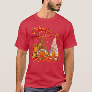 Couple Gnomes Pumpkins Maple Fall Tree Autumn Coll T-Shirt