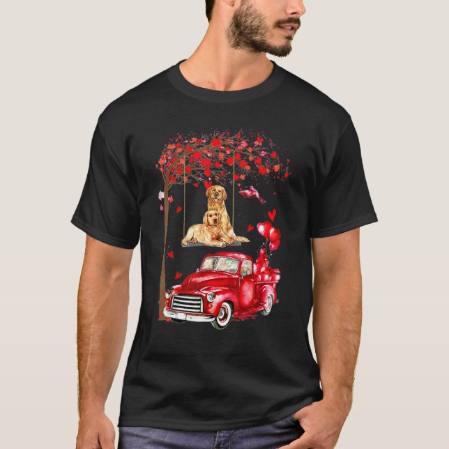Couple Golden Retriever Valentine Tree - Hearts Tr T-Shirt (Front)
