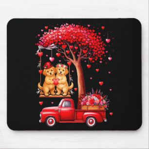 Couple Golden Retrievers Valentine Hearts Tree Pic Mouse Mat