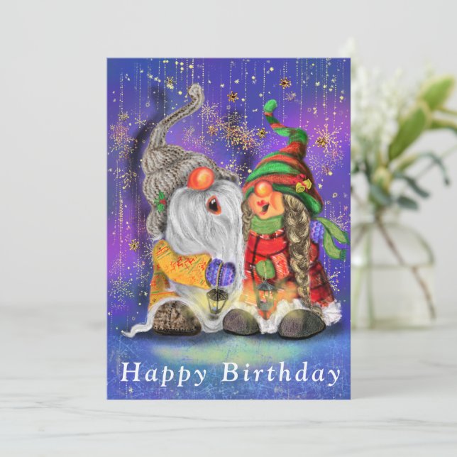 Couple Happy Gnomes Singing Birthday Card (Standing Front)