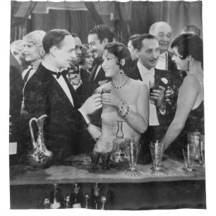 Couple having drink at crowded bar shower curtain