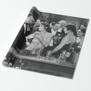 Couple having drink at crowded bar wrapping paper