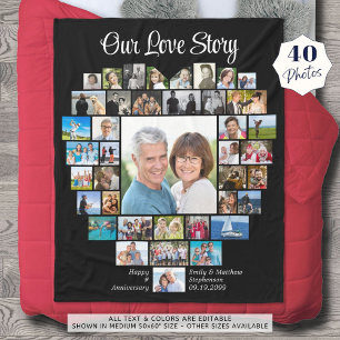 Couple Heart Shape 40 Photos Our Love Story Fleece Blanket