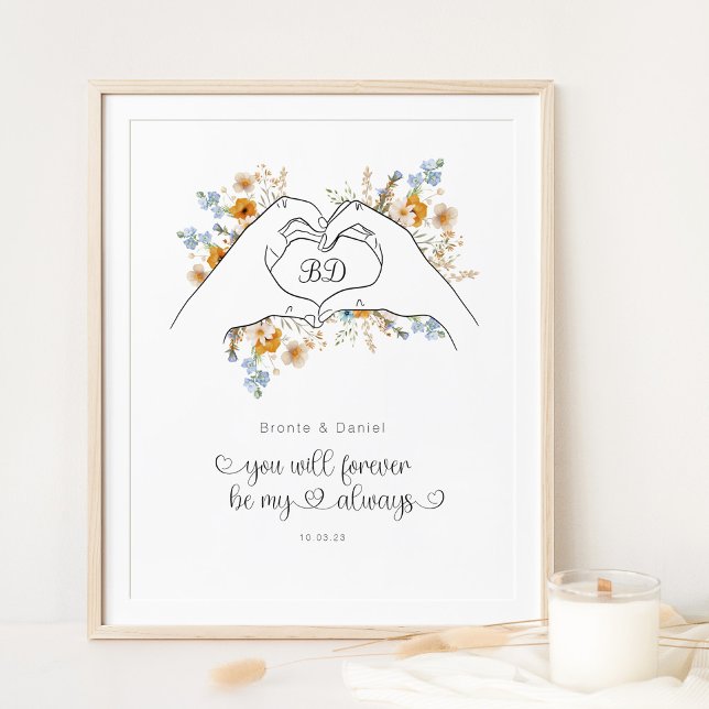 Couple Heart Shape Hands Floral Line Art Poster (Creator Uploaded)