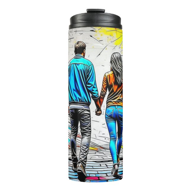 Couple Holding Hands Graffiti Street Art Thermal Tumbler (Front)
