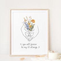Couple Holding Hands Heart Shape Floral Line Art