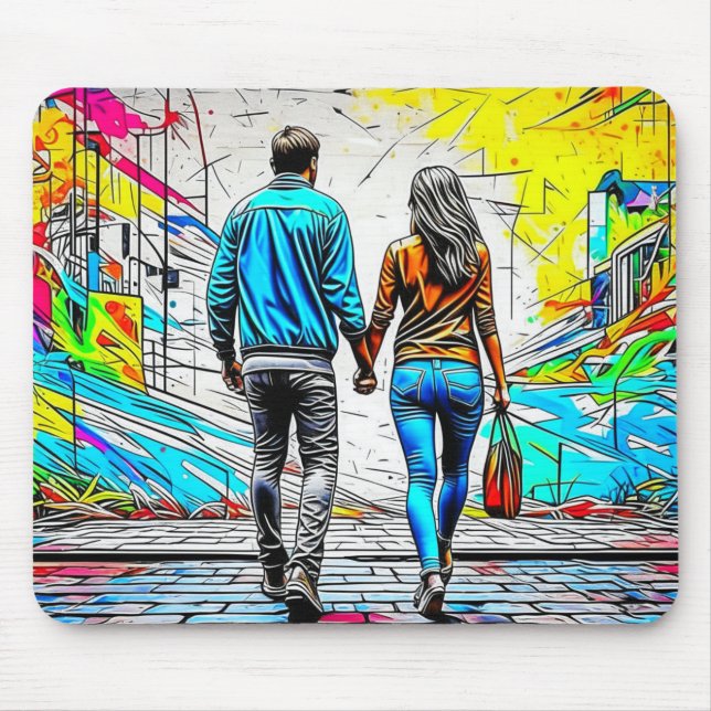 Couple Holding Hands Urban Street Art Mouse Mat (Front)