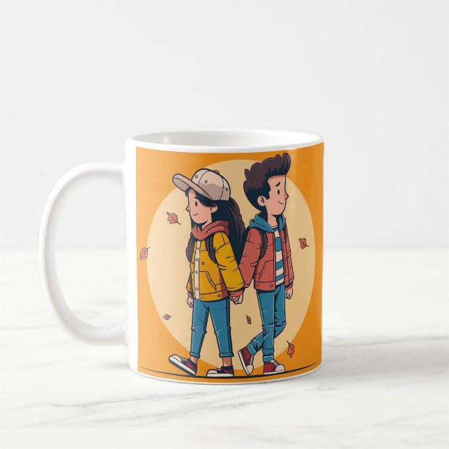 Couple holding hands walking together in fall coffee mug (Left)