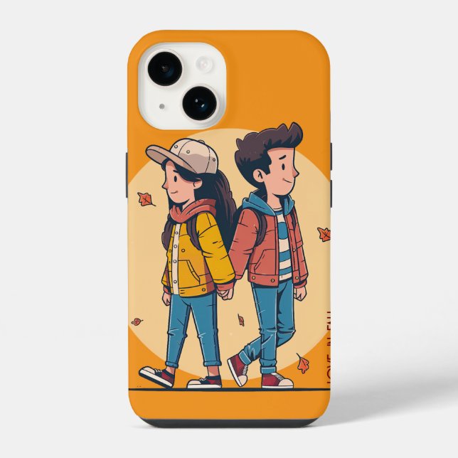 Couple holding hands walking together in fall iPhone case (Back)