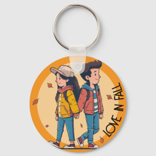 Couple holding hands walking together in fall key ring