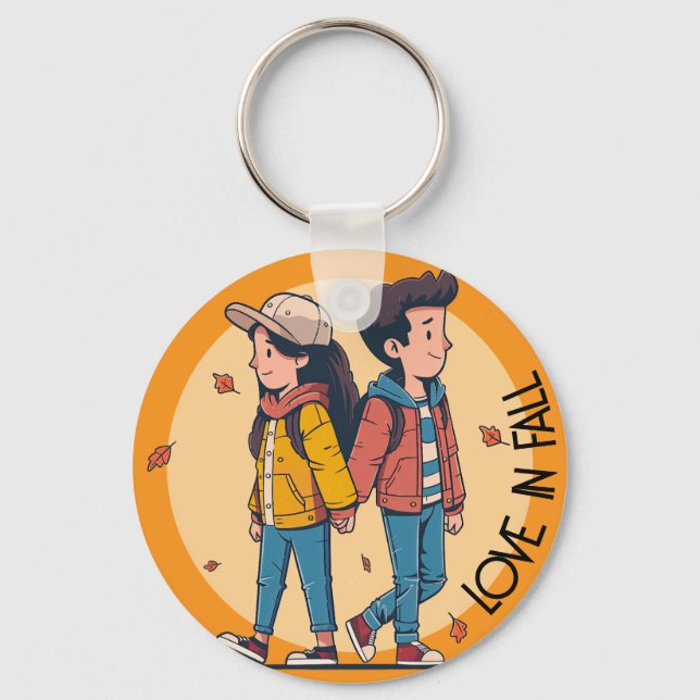 Couple holding hands walking together in fall key ring (Front)