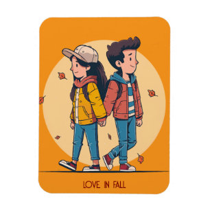 Couple holding hands walking together in fall magnet
