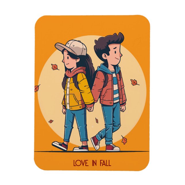 Couple holding hands walking together in fall magnet (Vertical)