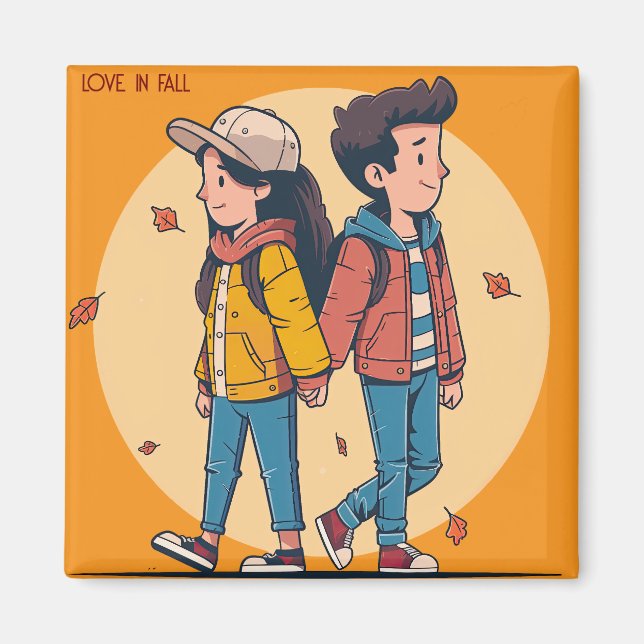Couple holding hands walking together in fall magnet (Front)