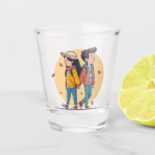 Couple holding hands walking together in fall shot glass