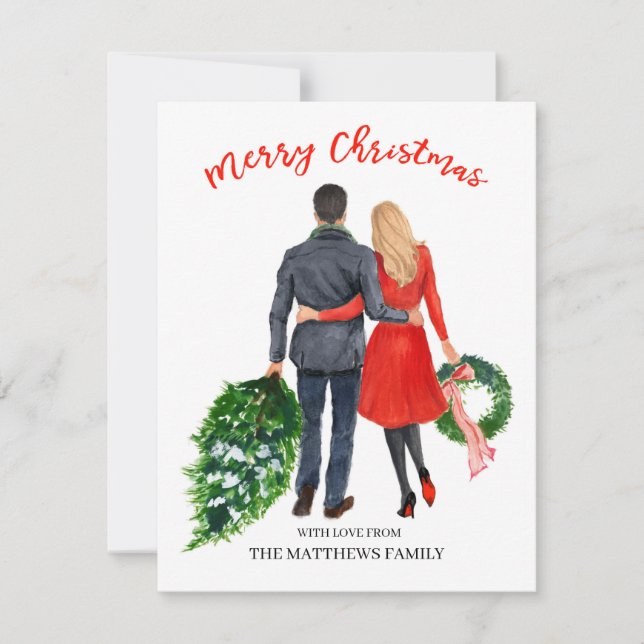 Couple Holiday Christmas card (hair black, blonde) (Front)