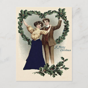 Couple Holly Heart Garland Postcard