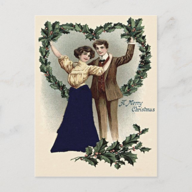 Couple Holly Heart Garland Postcard (Front)