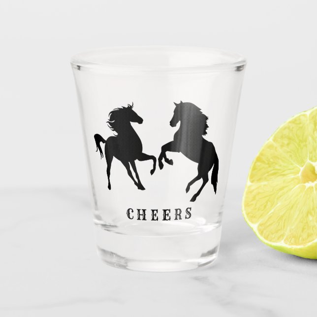 Couple Horse Shot Glass Cheers - Custom Text (Front)
