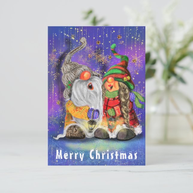 Couple Hugged Gnomes Singing Happy Christmas Song  (Standing Front)