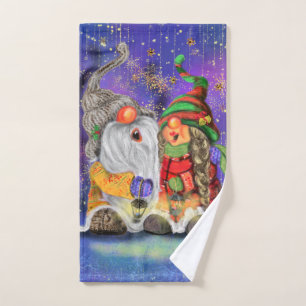 Couple Hugged Gnomes Singing Happy Christmas Song  Bath Towel Set