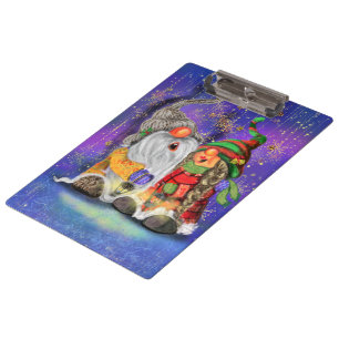 Couple Hugged Gnomes Singing Happy Christmas Song Clipboard