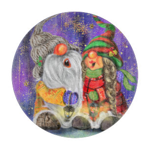 Couple Hugged Gnomes Singing Happy Christmas Song Cutting Board