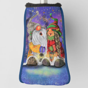 Couple Hugged Gnomes Singing Happy Christmas Song Golf Head Cover
