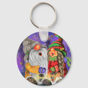 Couple Hugged Gnomes Singing Happy Christmas Song Key Ring
