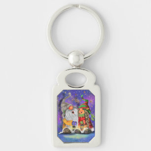 Couple Hugged Gnomes Singing Happy Christmas Song  Key Ring