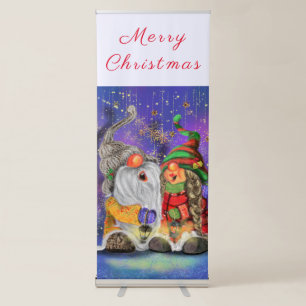 Couple Hugged Gnomes Singing Happy Christmas Song  Retractable Banner