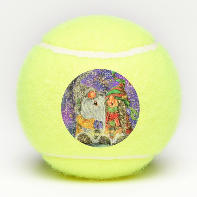Couple Hugged Gnomes Singing Happy Christmas Song  Tennis Balls (Back)