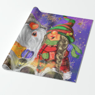 Couple Hugged Gnomes Singing Happy Christmas Song Wrapping Paper