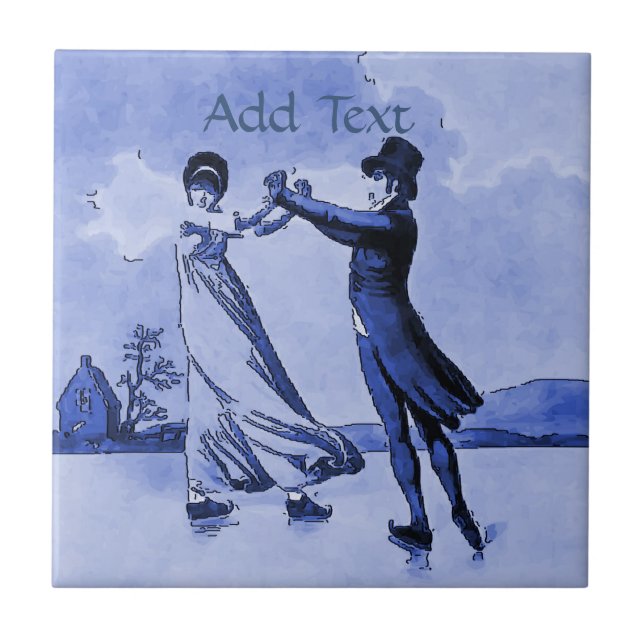 Couple Ice Skating  Tile, Dutch Look, Personalise Tile (Front)