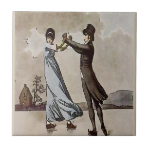 Couple Ice Skating Tile, Dutch Look, Personalise Tile