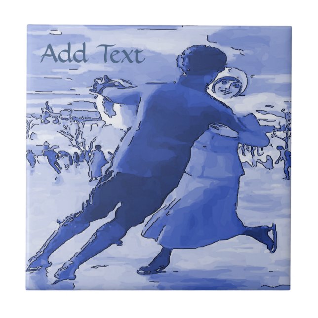 Couple Ice Skating  Tile, Dutch Look, Personalise Tile (Front)