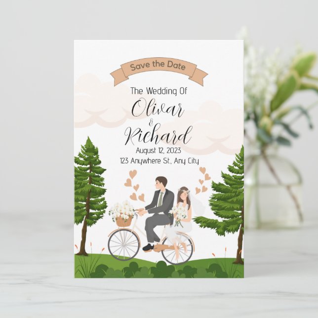 Couple Illustration Wedding invitations (Standing Front)
