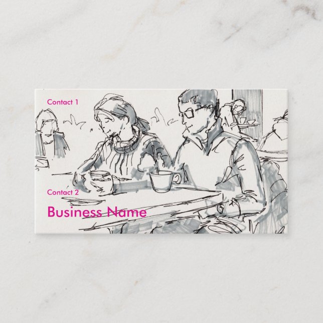 Couple in cafe drawing business card (Front)