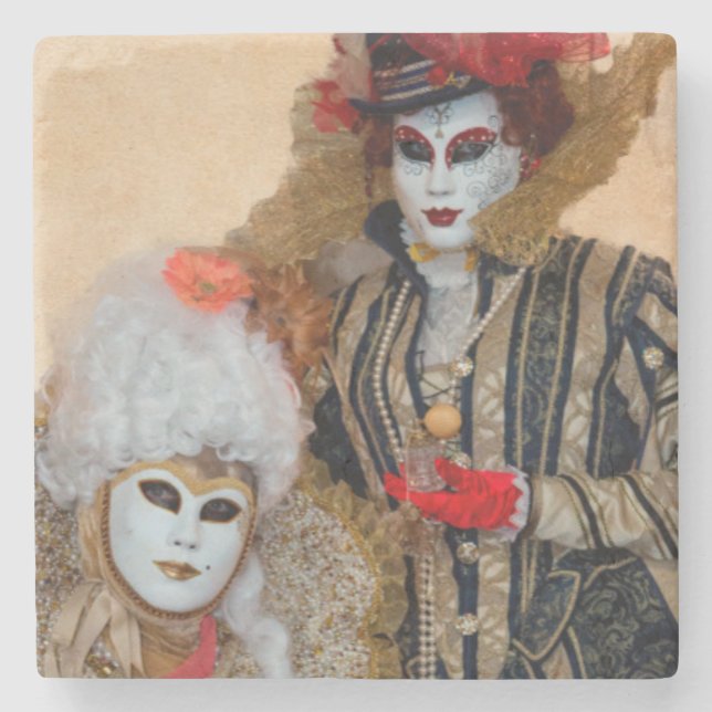 Couple in Carnival Costume, Venice Stone Coaster (Front)