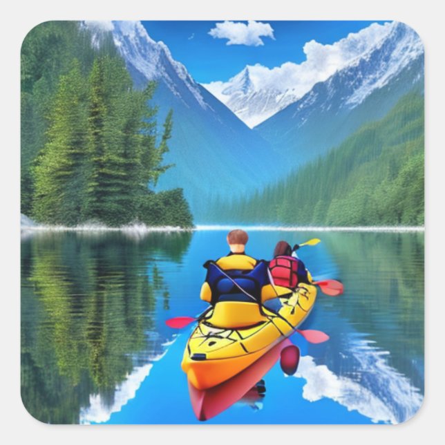 Couple in Kayak | Kayaking Themed Square Sticker (Front)