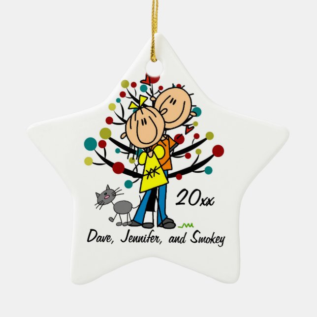 Couple in Love and Cat Personalised Ornament (Front)